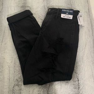 Black high rise ripped mom jeans